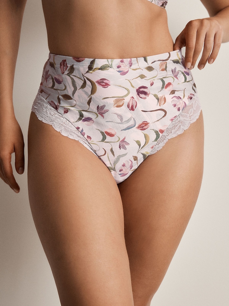 Bleu tulipe/bleu marine/rose - Lot de 3 culottes taille haute en microfibre et dentelle - Image 1 de 10