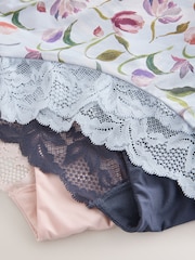 Bleu tulipe/bleu marine/rose - Lot de 3 culottes taille haute en microfibre et dentelle - Image 10 de 10