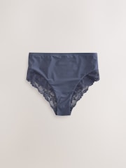 Bleu tulipe/bleu marine/rose - Lot de 3 culottes taille haute en microfibre et dentelle - Image 6 de 10