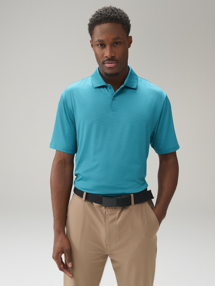 Teal Blue Active Golf Mesh Training Polo Shirt - Image 1 of 7
