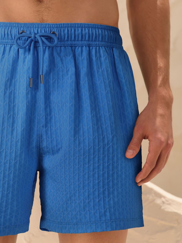 Bright Blue Textured 5 Inch Swim Shorts - Image 1 of 10