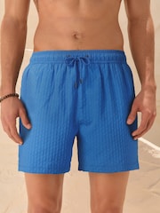 Bright Blue Textured 5 Inch Swim Shorts - Image 4 of 10