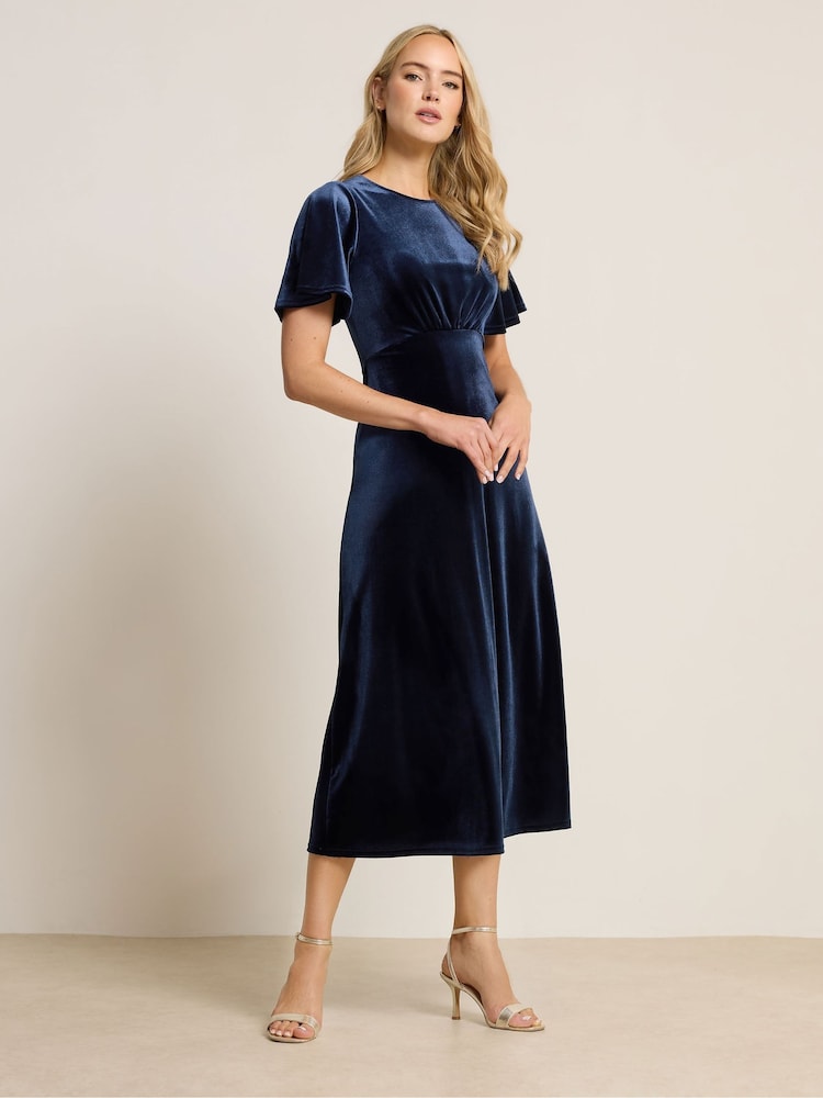 Long Tall Sally Blue Angel Sleeve Velour Midi Dress - Image 1 of 5 Long Tall Sally Blue Angel Sleeve Velour Midi Dress - Image 1 of 5