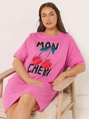 Yours Curve Pink Mon Cheri Sleeptee Nightdress - Image 1 of 5