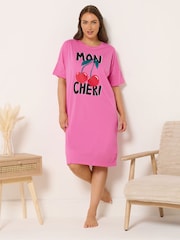 Yours Curve Pink Mon Cheri Sleeptee Nightdress - Image 2 of 5
