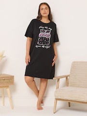 Yours Curve Black Sleep All Day Sleeptee Nightdress - Image 1 of 5