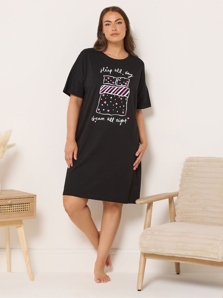 Yours Curve Black Sleep All Day Sleeptee Nightdress - Image 1 of 5