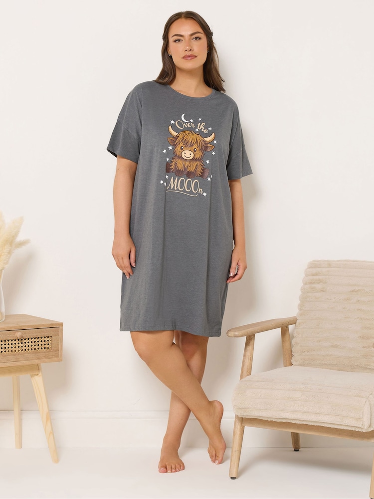 Yours Curve Grey Highland Cow Sleeptee Nightdress - Image 1 of 5