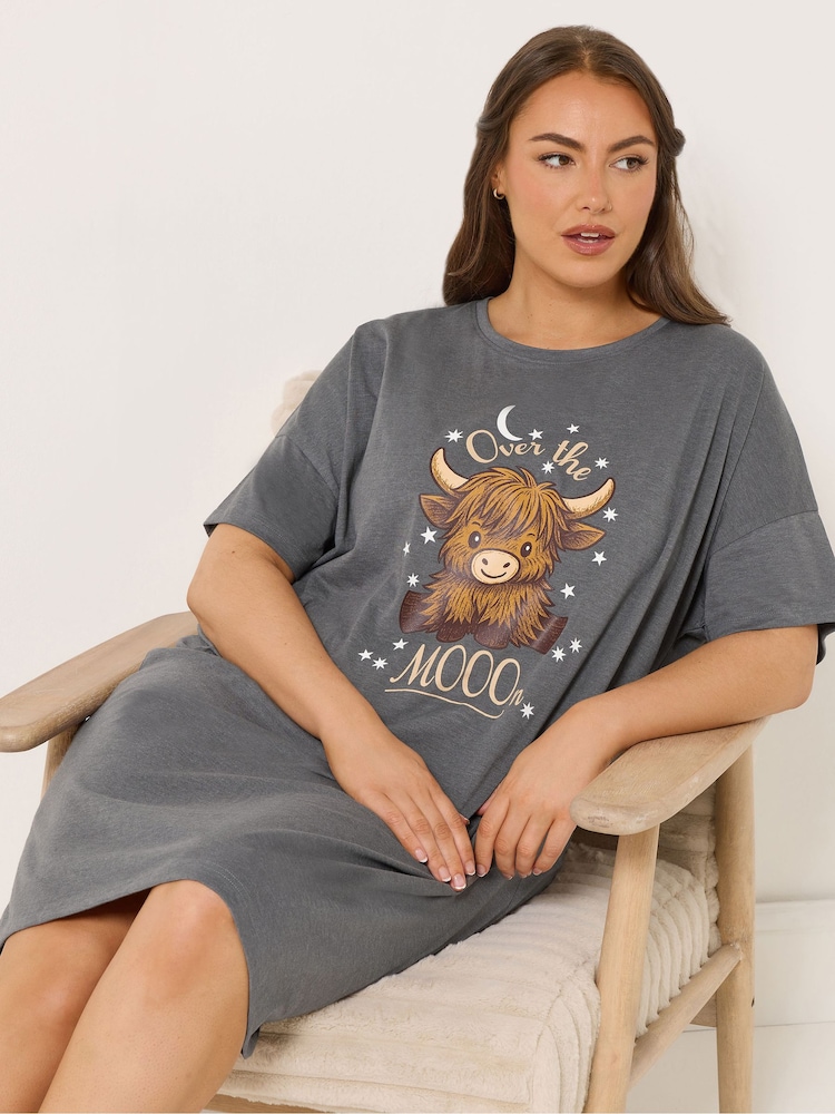 Yours Curve Grey Highland Cow Sleeptee Nightdress - Image 2 of 5