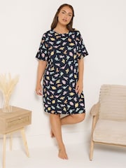 Yours Curve Blue Dinosnore Sleeptee Nightdress - Image 1 of 5