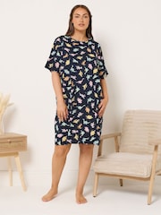 Yours Curve Blue Dinosnore Sleeptee Nightdress - Image 2 of 5