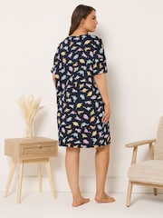Yours Curve Blue Dinosnore Sleeptee Nightdress - Image 3 of 5