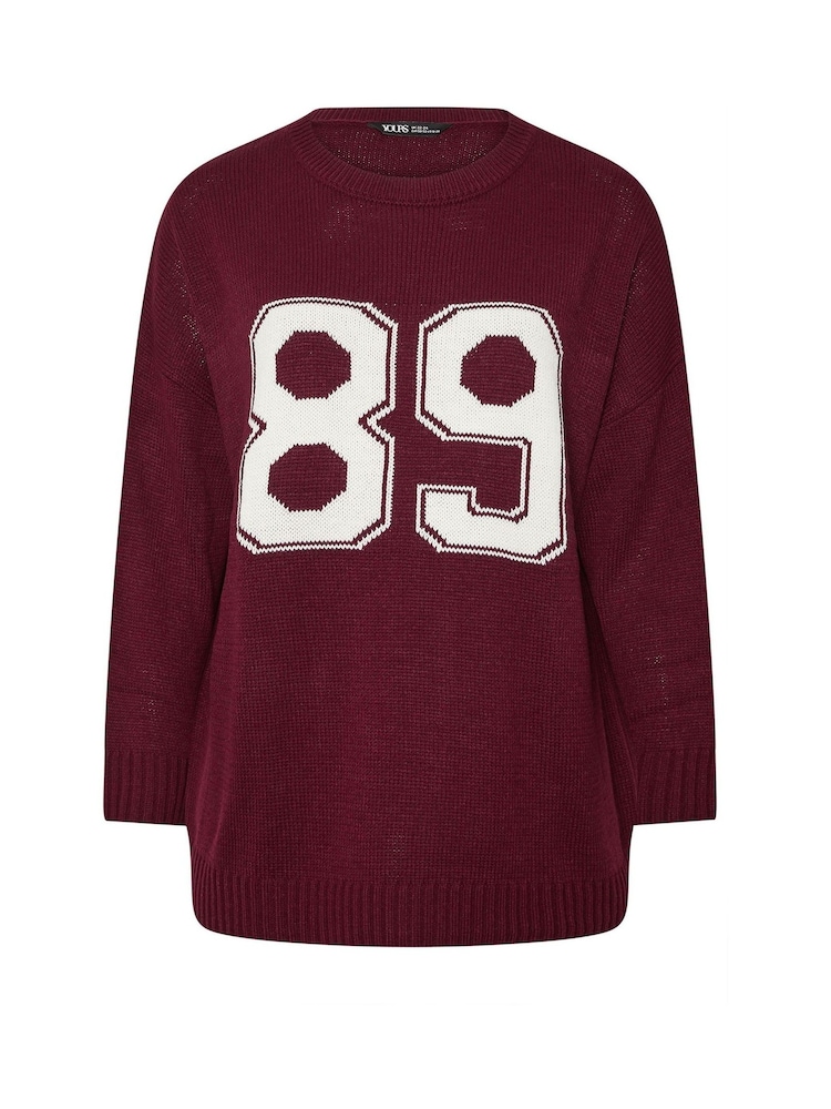 Yours Curve Red Varsity Slogan Jumper - Image 4 of 4 Yours Curve Red Varsity Slogan Jumper - Image 4 of 4