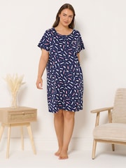 Yours Curve Blue Sweets Placket Nightdress - Image 1 of 5