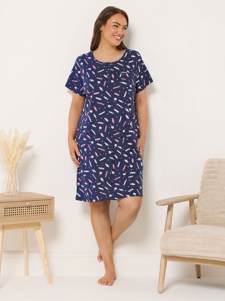 Yours Curve Blue Sweets Placket Nightdress - Image 2 of 5