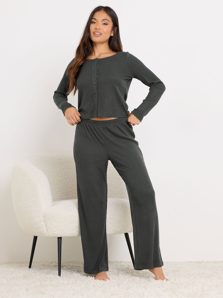PixieGirl Petite Grey Ribbed Wide Leg Joggers - Image 1 of 5 PixieGirl Petite Grey Ribbed Wide Leg Joggers - Image 1 of 5