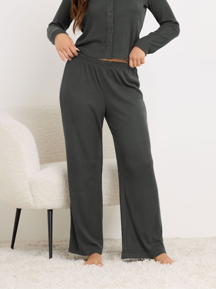 PixieGirl Petite Grey Ribbed Wide Leg Joggers - Image 2 of 5 PixieGirl Petite Grey Ribbed Wide Leg Joggers - Image 2 of 5