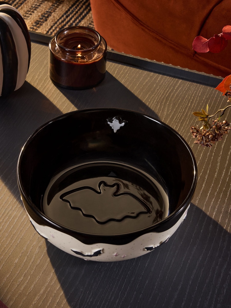 Monochrome Halloween Bat and Ghost Serving Bowl - Image 2 of 4 Monochrome Halloween Bat and Ghost Serving Bowl - Image 2 of 4