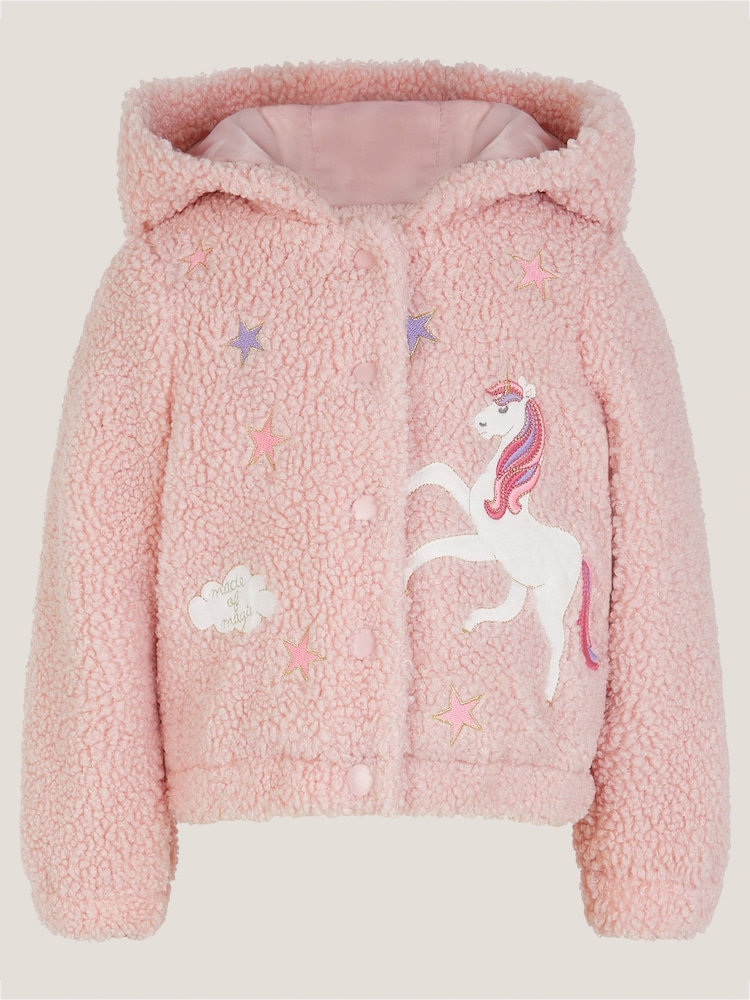Monsoon Pink Baby Unicorn Borg Hoodie - Image 1 of 3