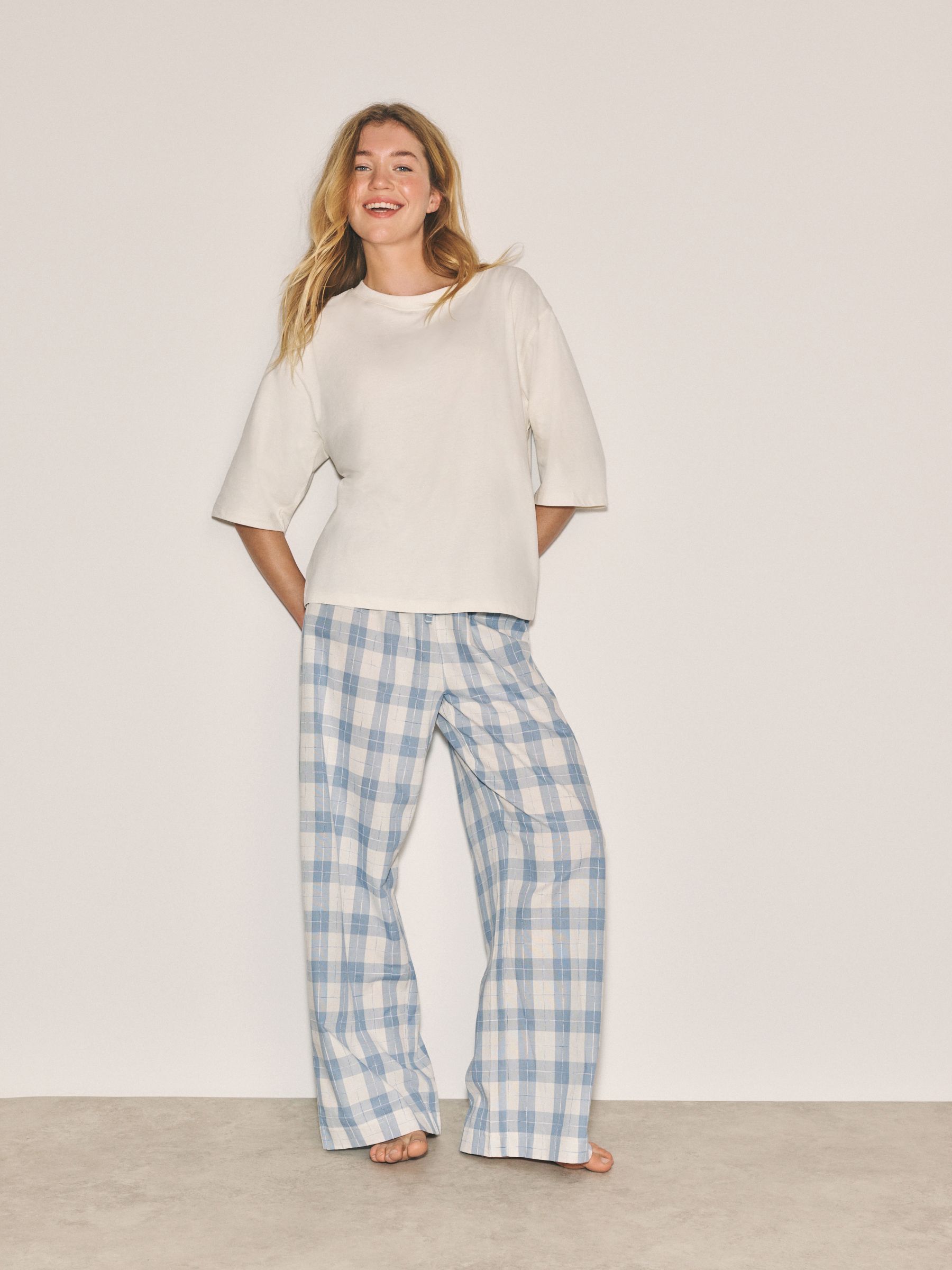 Buy Blue Check Flannel Short Sleeve Pyjamas from the Next UK online shop