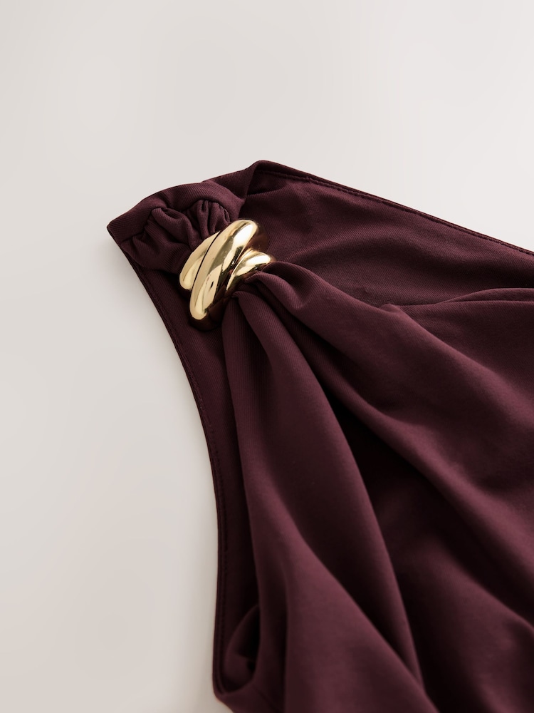 Burgundy Red Soft Touch Slinky Nylon One Shoulder Hardware Top - Image 3 of 3 Burgundy Red Soft Touch Slinky Nylon One Shoulder Hardware Top - Image 3 of 3