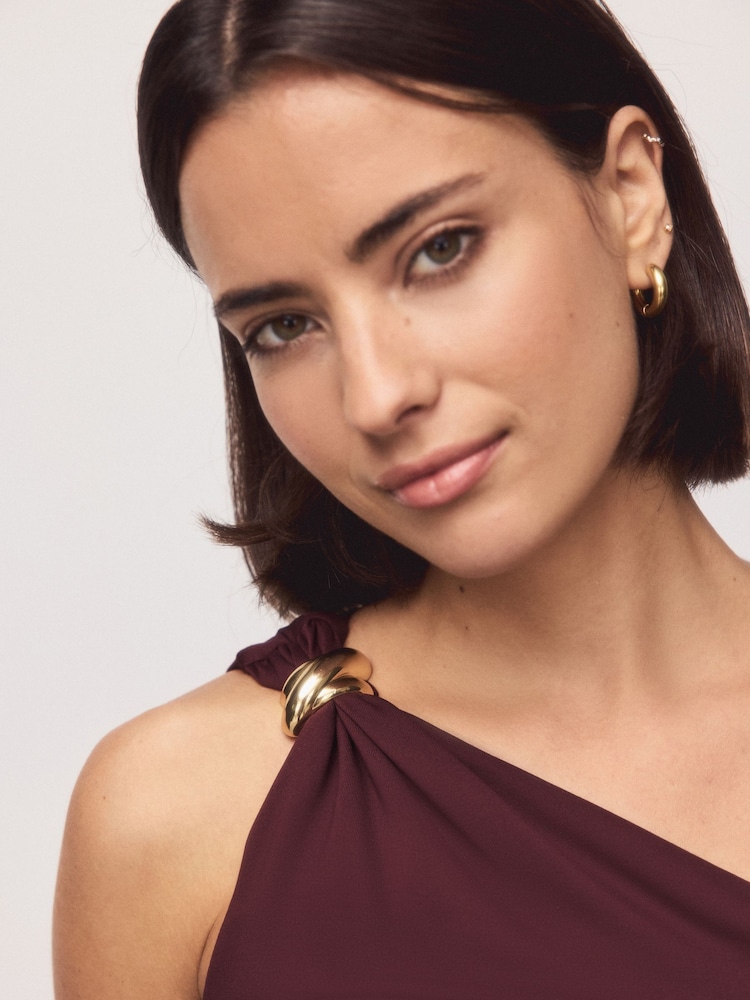 Buy Burgundy Red Soft Touch Slinky Nylon One Shoulder Hardware Top from  Next USA