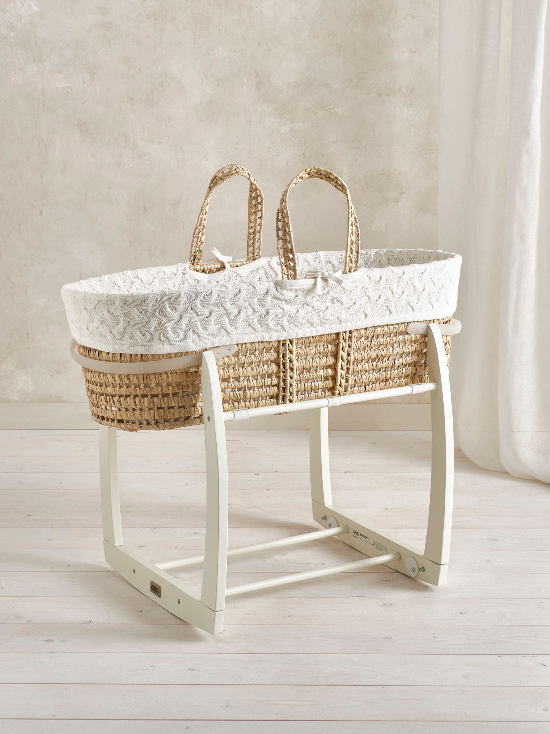 Mamas & Papas Moses Basket - White Cable Knit - 100% Cotton Liner & Sheet - New - Image 3