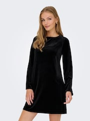 JDY Black Velvet Bow Dress - Image 1 of 7