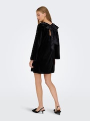 JDY Black Velvet Bow Dress - Image 2 of 7