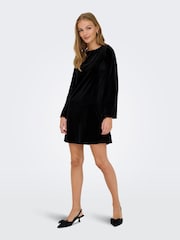 JDY Black Velvet Bow Dress - Image 3 of 7
