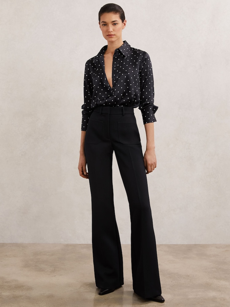 Reiss Navy/Ivory Ameira Silk-Satin Polka Dot Shirt - Image 1 of 6 Reiss Navy/Ivory Ameira Silk-Satin Polka Dot Shirt - Image 1 of 6