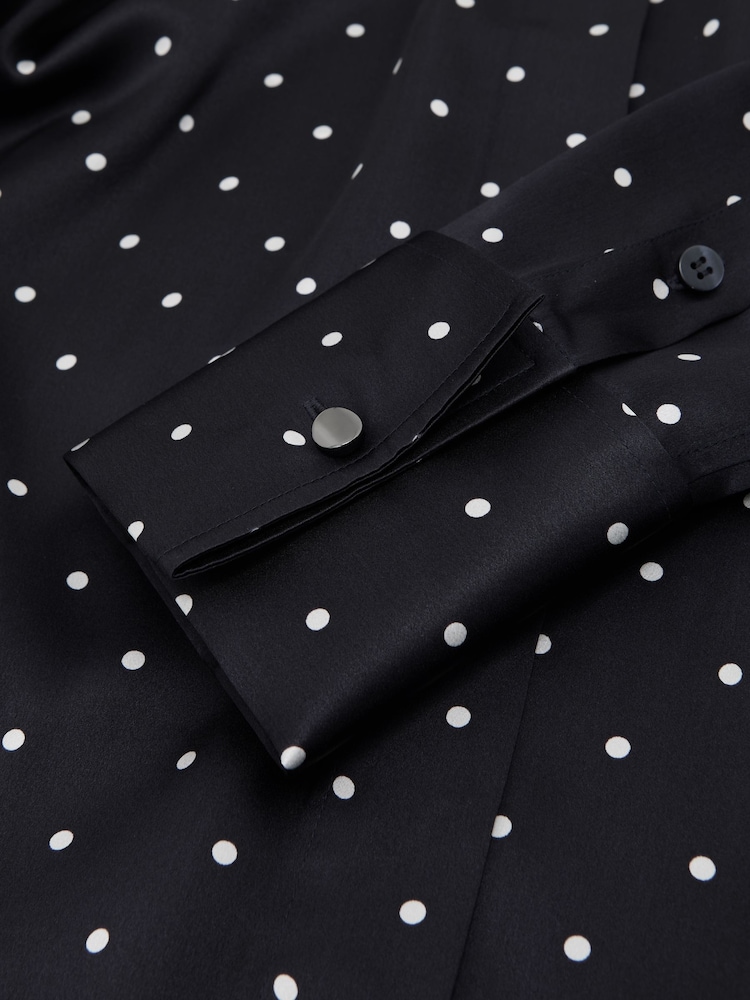 Reiss Navy/Ivory Ameira Silk-Satin Polka Dot Shirt - Image 6 of 6 Reiss Navy/Ivory Ameira Silk-Satin Polka Dot Shirt - Image 6 of 6