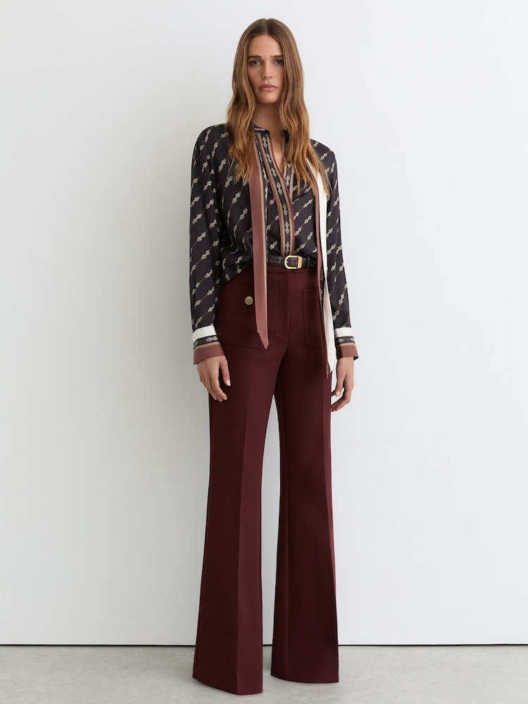 Reiss Black Lydia Chain-Print Tie-Neck Shirt - Image 1 of 5