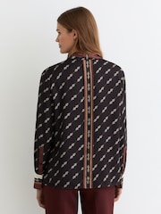 Reiss Black Lydia Chain-Print Tie-Neck Shirt - Image 4 of 5