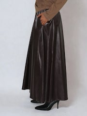 Religion Brown Sophie Full Maxi Skirt In Faux Leather With Pockets - Image 2 of 5
