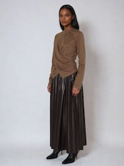 Religion Brown Sophie Full Maxi Skirt In Faux Leather With Pockets - Image 3 of 5