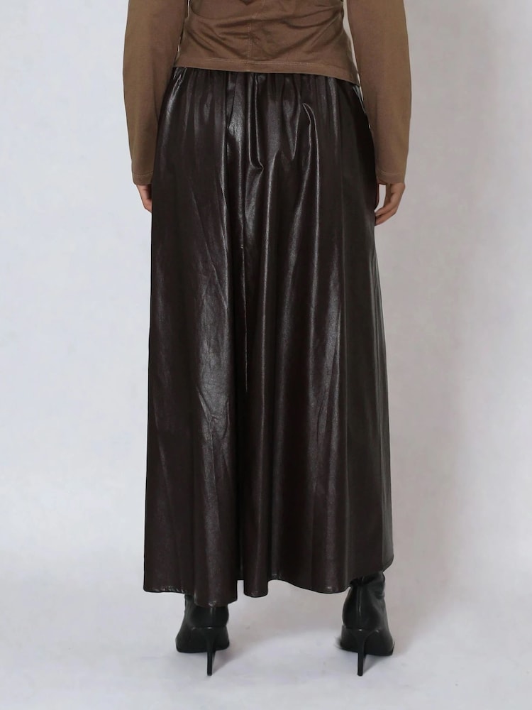 Religion Brown Sophie Full Maxi Skirt In Faux Leather With Pockets - Image 5 of 5