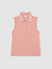 Reiss Pink/Ivory Saskia Wool-Cashmere Sleeveless Polo Top - Image 2 of 6