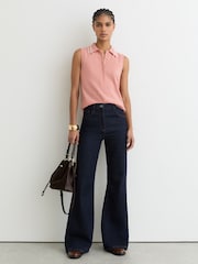 Reiss Pink/Ivory Saskia Wool-Cashmere Sleeveless Polo Top - Image 3 of 6