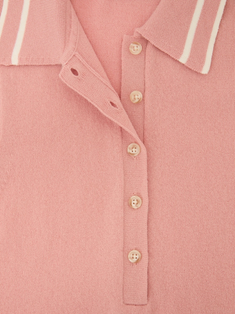 Reiss Pink/Ivory Saskia Wool-Cashmere Sleeveless Polo Top - Image 6 of 6 Reiss Pink/Ivory Saskia Wool-Cashmere Sleeveless Polo Top - Image 6 of 6