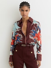 Reiss Burgundy Lia Printed Button-Through Shirt - Image 1 of 6