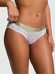 Victoria's Secret PINK Green Gingham Floral Print Hipster Cotton Logo Knickers - Image 1 of 2
