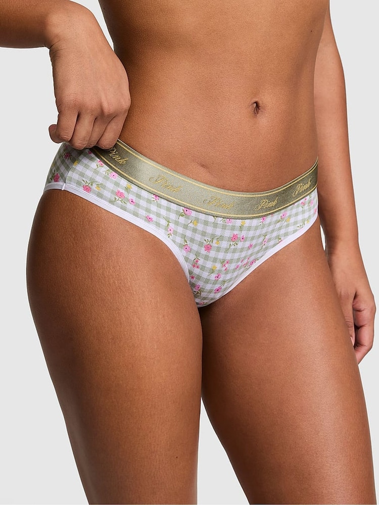 Victoria's Secret PINK Green Gingham Floral Print Hipster Cotton Logo Knickers - Image 1 of 2 Victoria's Secret PINK Green Gingham Floral Print Hipster Cotton Logo Knickers - Image 1 of 2