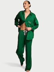 Victoria's Secret Pine Green Stripe  Satin Oversized Long Pyjama Set - Image 1 of 3