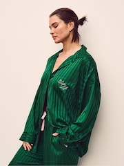 Victoria's Secret Pine Green Stripe  Satin Oversized Long Pyjama Set - Image 3 of 3
