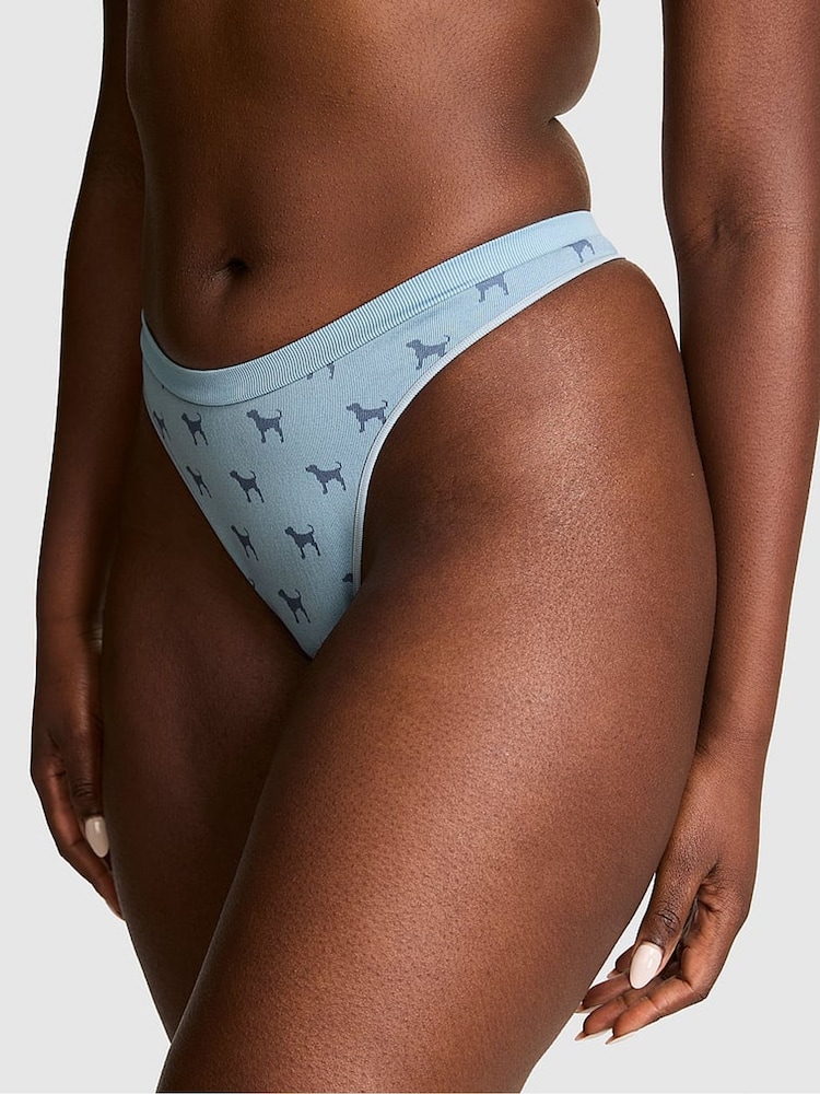 Victoria's Secret Pink Icy Blue Dog Print Thong Knickers - Image 1 of 2