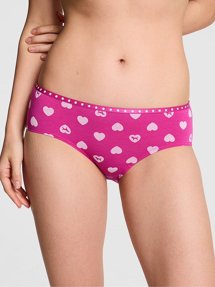 Victoria's Secret Pink Pink Fire Heart Dog Print Hipster Mini Logo Knickers - Image 1 of 2