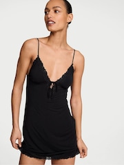 Victoria's Secret Black Modal Lace Trim Tie Front Slip Dress - Image 1 of 2