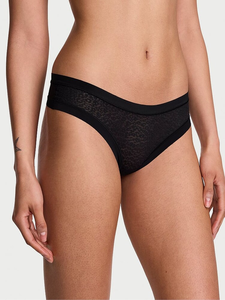 Victoria's Secret Black Thong Leopard Lace Knickers - Image 1 of 3 Victoria's Secret Black Thong Leopard Lace Knickers - Image 1 of 3
