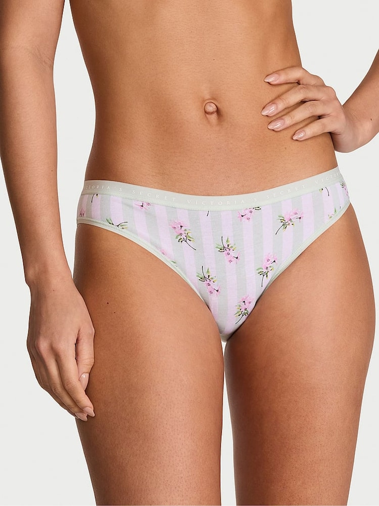 Victoria's Secret Mint Green Floral Stripe Bikini Knickers - Image 1 of 2